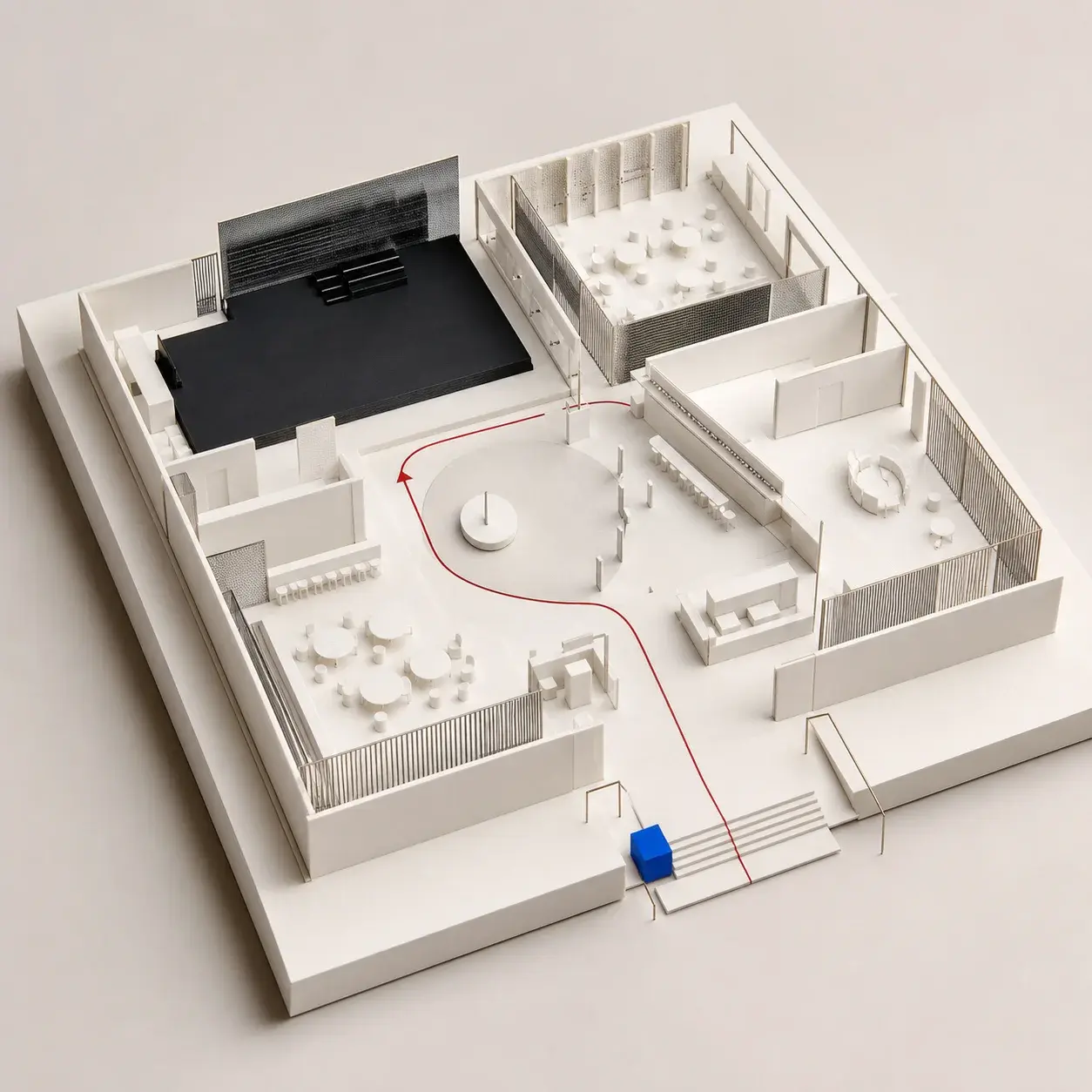 Model architektoniczny pokazujący aranżację przestrzeni wydarzenia